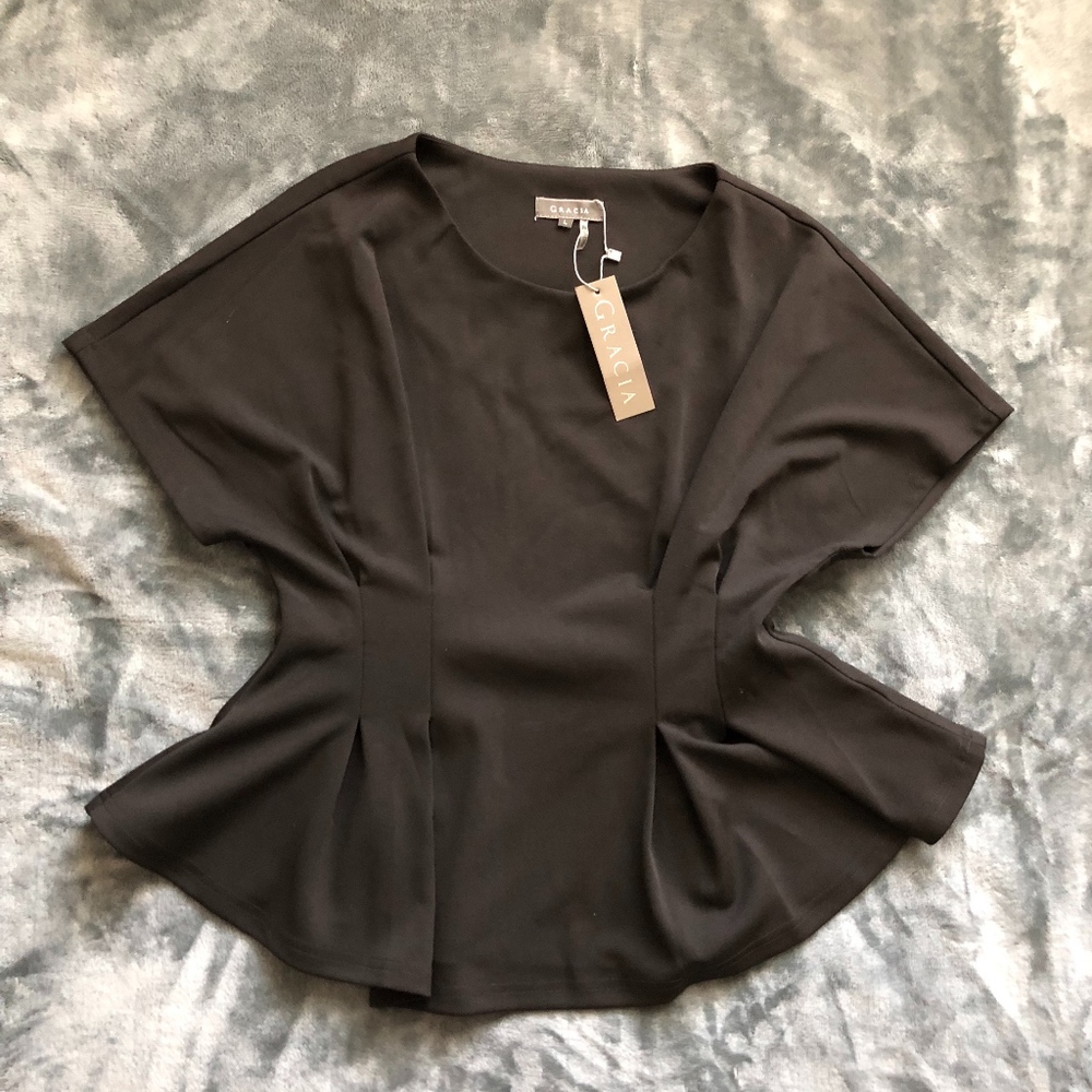 Gracia Peplum Black Elegant Top Blouse